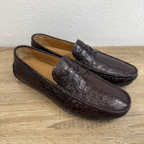 Giorgio Armani Crocodile Leather Loafers Moc Toe Men\'s 6.5 Brown Burgundy Italy main image 4